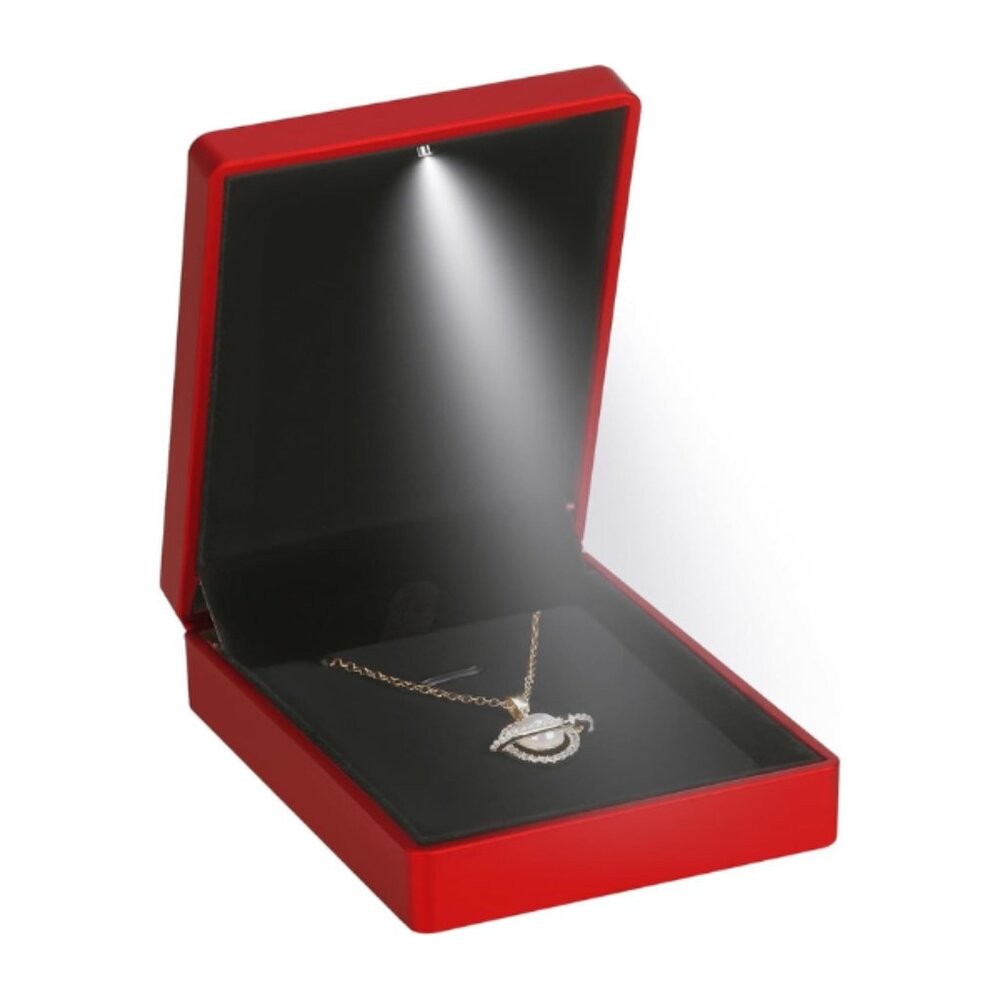 LED Light Pendant Necklace Gift Box Velvet Jewelry Display Case Red NO Necklace